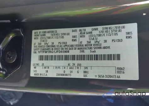 2018 Ford F-150 Raptor z USA, uszkodzony, nr VIN 1FTFW1RG1JFD93908